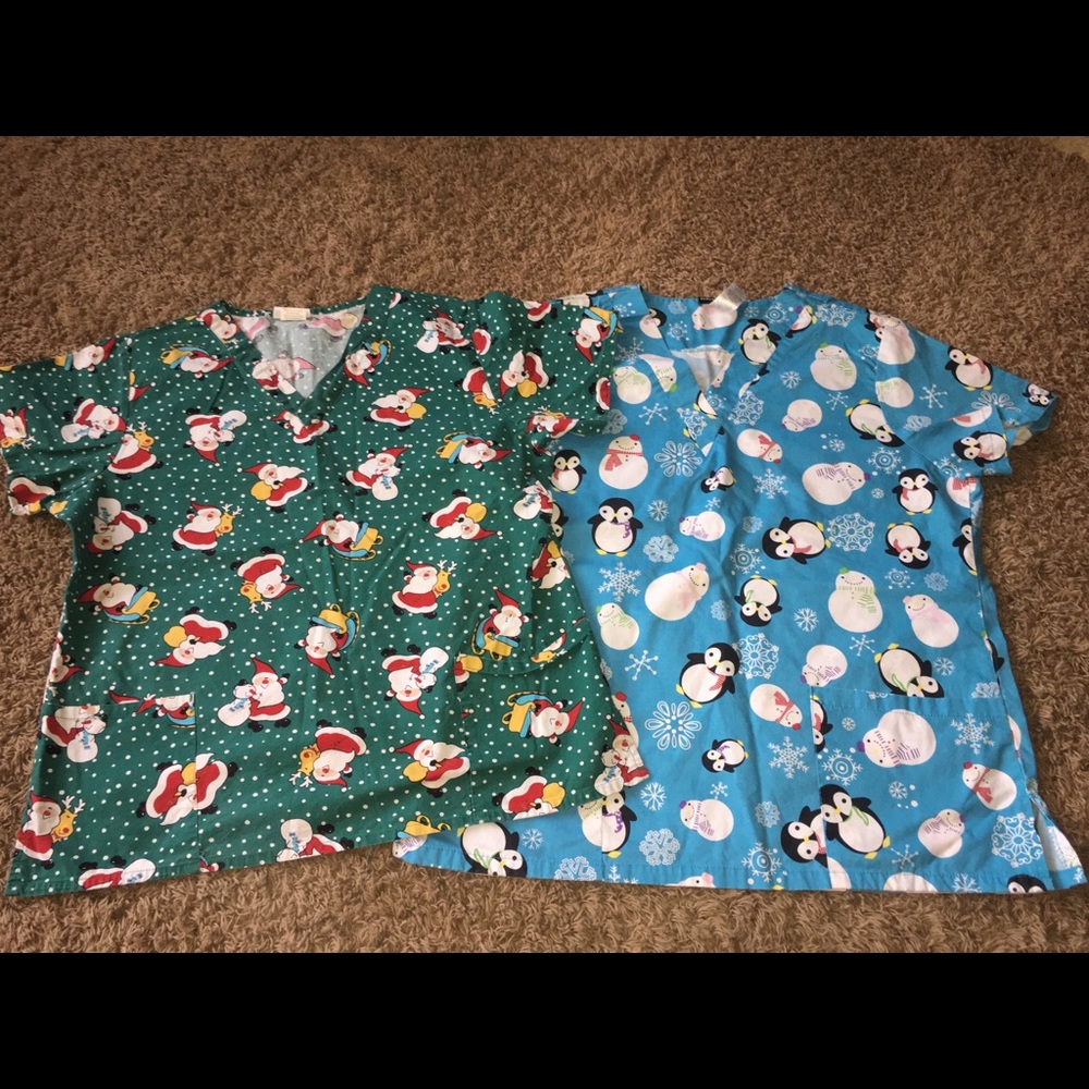 Ladies large holiday/ winter scrub tops! Darling